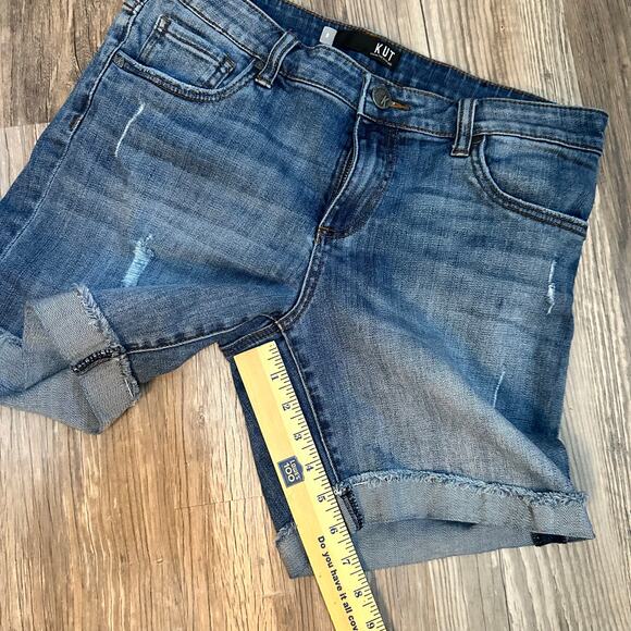 Kut from the Kloth Denim Shorts Jorts Women’s 8 Medium Wash Rolled Hem High Rise - Picture 5 of 7